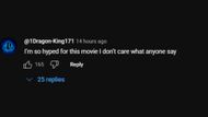 A screenshot of a comment on the teaser. (Image via YouTube)